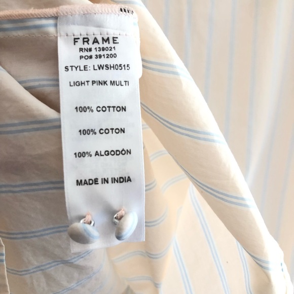 Frame Ruffle Cuff Cotton Shirt In Light Pink blue - Picture 9 of 9